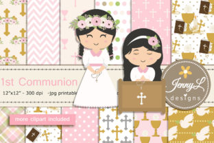 1st Communion Girl Digital Papers for Creative Projects