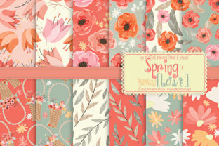 Spring Love 01 - Peach Mint Seamless Pattern Designs and Digital Papers